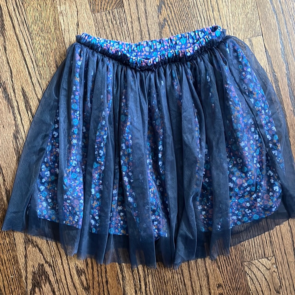 Cute, blue tutu skirt, size 7, blue with flowers and tulle overlay.